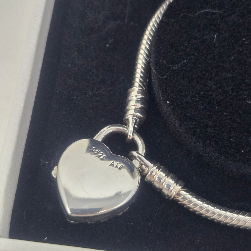 Pandora Retired Regal Heart Padlock Smooth Sterling Silver Bracelet S925 ALE - Picture 4 of 8
